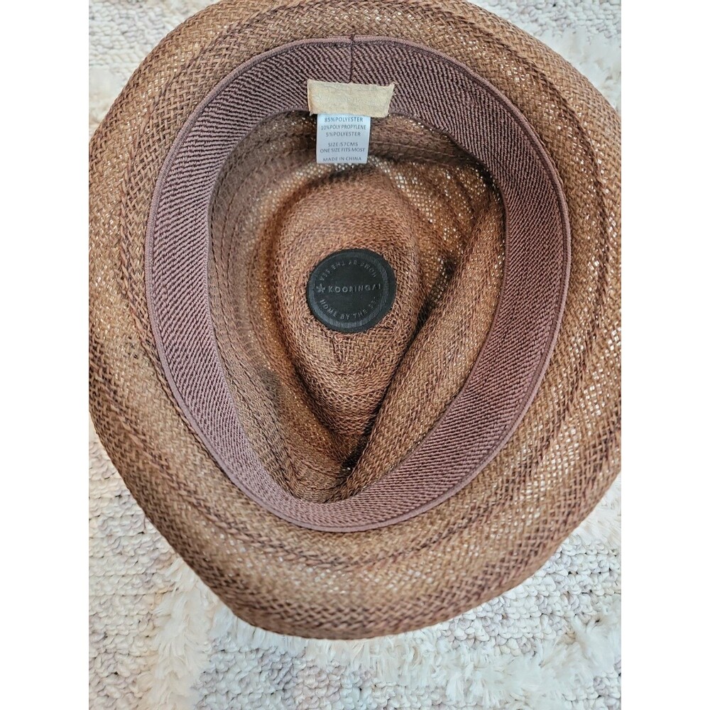 Men's KOORINGAL Straw Fedora Hat One Size Brown Beige - Picture 4 of 8